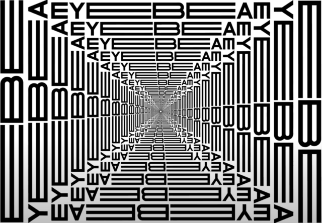Eyebeam logo cascading into itself, like a fractal.