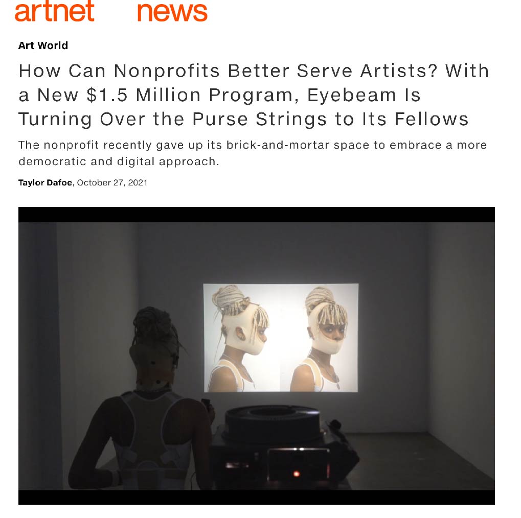 Screenshot from the Artnet exclusive titled, “How Can Nonprofits Better Serve Artists? With a New $1.5 Million Program, Eyebeam Is Turning Over the Purse Strings to Its Fellows” featuring the work of inaugural fellow Panteha Abareshi.