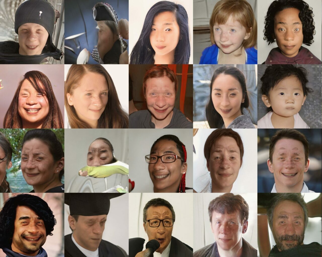 A tiled image of monstrous faces generated by a machine learning algorithm.